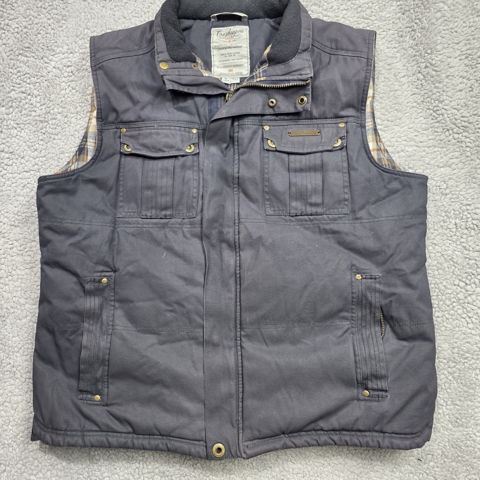 Craghoppers Mens Puffer Blue Utility Vest Size Xlarge Flannel Lining